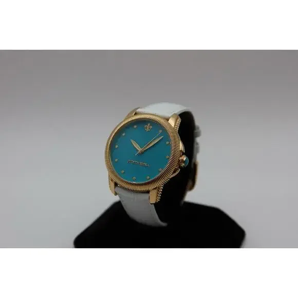 Judith Ripka Beautiful Gold Tone Turquoise Dial Watch display picture 2